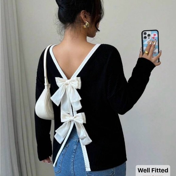 SHEIN Dresses & Skirts - SHEIN Black and White Bow Detail Sweater